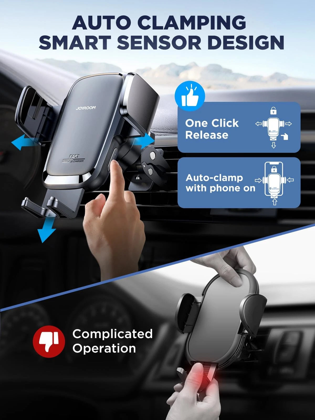 JOYROOM Wireless Car Charger, 15W Fast Charging Auto Clamping A  243