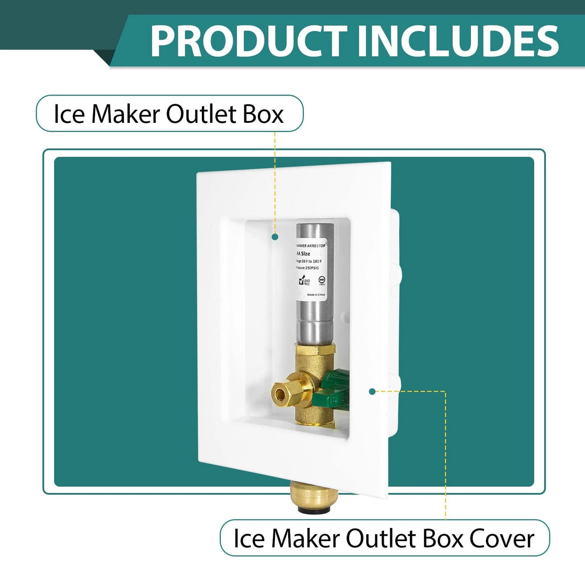 1-Pack Niikappu Ice Maker Outlet Box, 1/2" Push-Fit Push Fit SS Arrestor