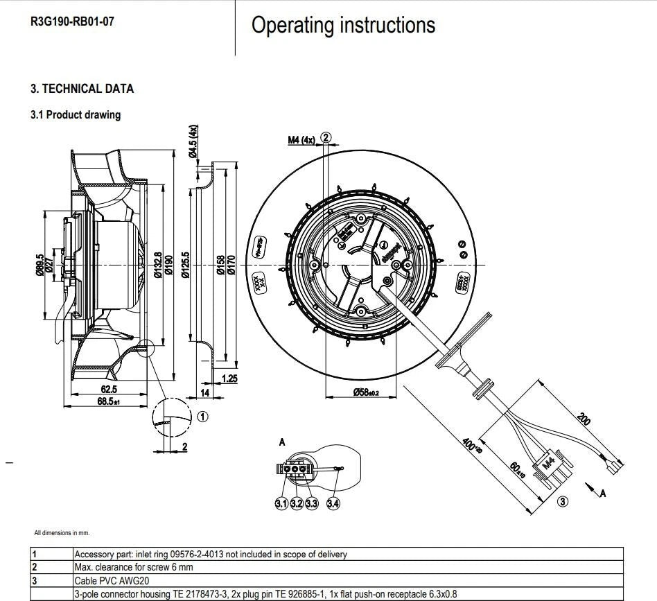 Ebmpapst R3G190-RB01-07 Centrifugal Fan 230V 44W 0.43A 190MM Cabinet Cooling Fan