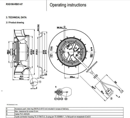 Ebmpapst R3G190-RB01-07 Centrifugal Fan 230V 44W 0.43A 190MM Cabinet Cooling Fan
