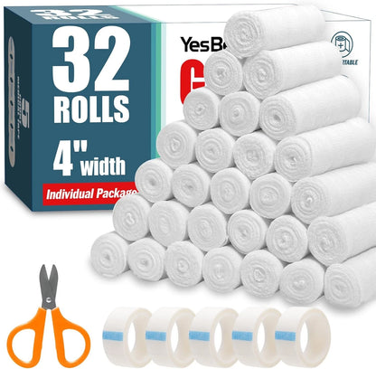 32 Pack Gauze Rolls, 4 in x 4.1 Yards, Premium Wrap Roll for Wounds,...