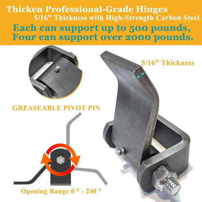Weld on Trailer Hinges for Dump Trailers, Truck 5-3/8" x 4" Large Size, Black