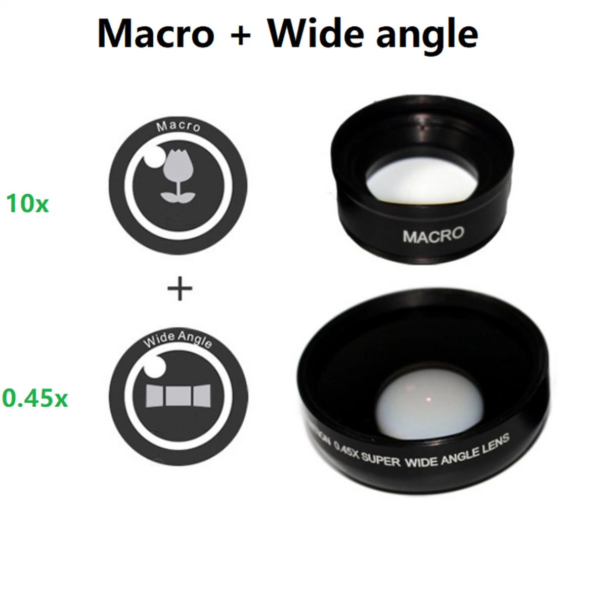 2 in 1 Mobile Phone Lens 0.45X Wide Angle Len & 10X Macro HD Camera Lens