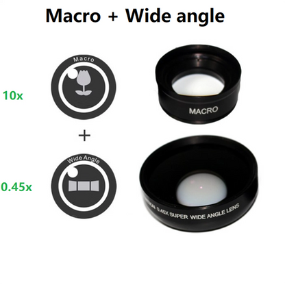 2 in 1 Mobile Phone Lens 0.45X Wide Angle Len & 10X Macro HD Camera Lens