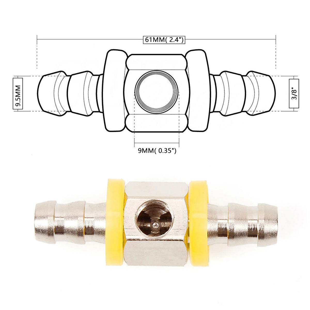 3/8”Fuel Line Fuel Pressure Gauge Sensor T-Fitting Adapter Connector Accessories