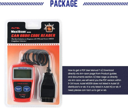 Autel OBD2 Scanner MS309 Universal Car Engine Fault Code Reader, Check S, Red