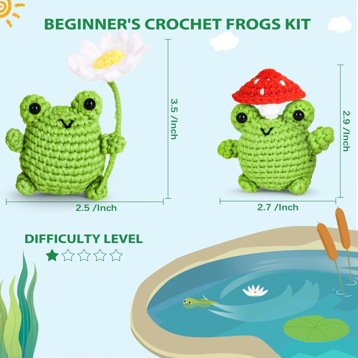 Crochetta Crochet Kit for Beginners, Beginner Animal Small, Frogs
