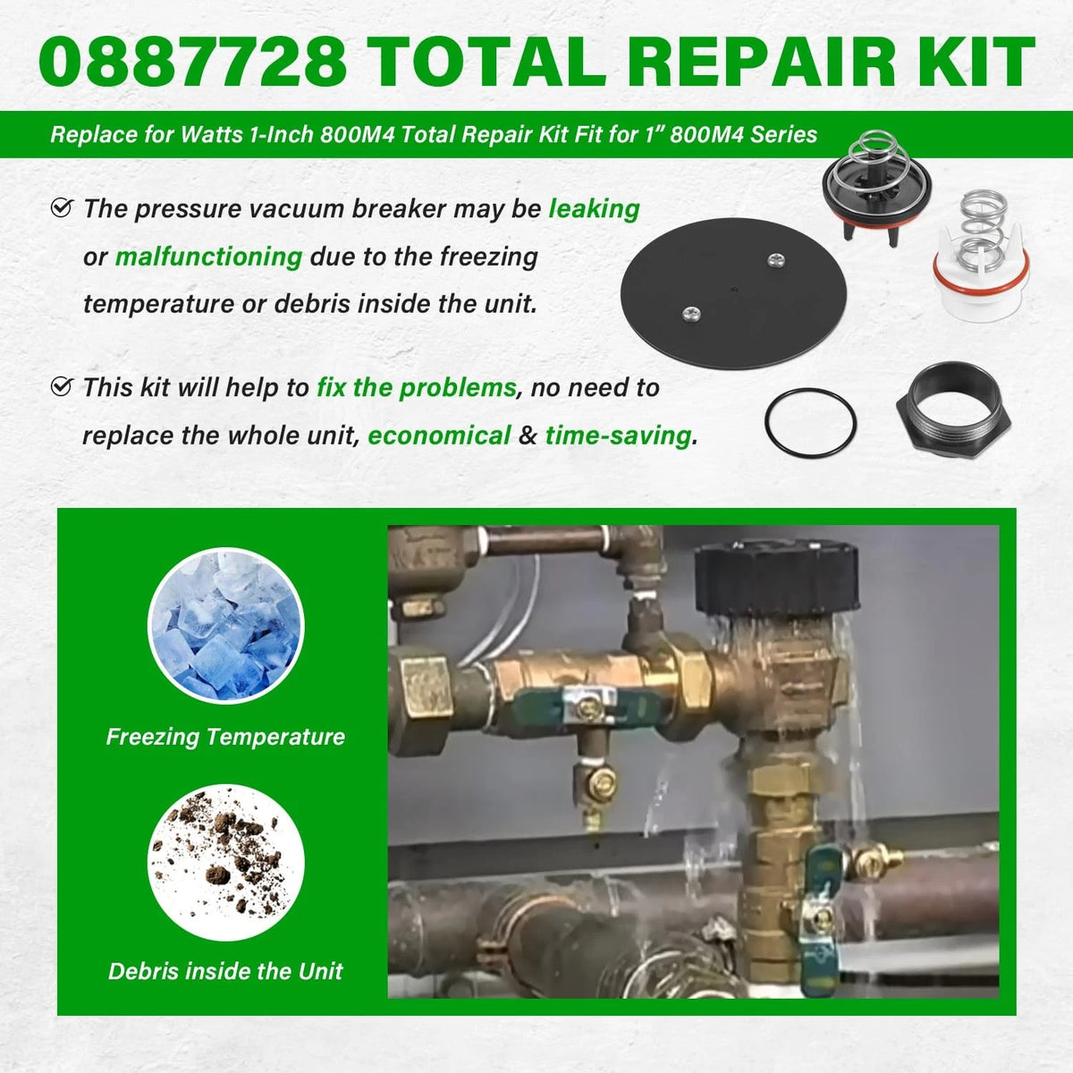 usvehj 0887728 Repair Kit Replace for Watts 1-Inch 0887728, Black; White