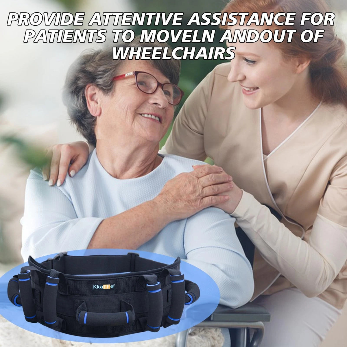 KkaFFe Gate Belt for Elderly with 7 Handles,Gait Belts Transfer Dblue
