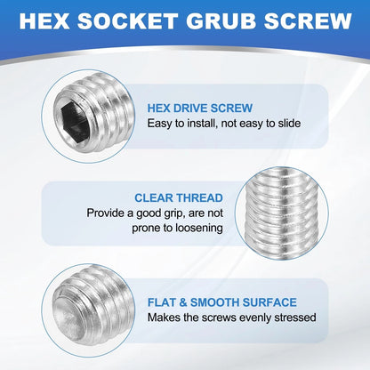 PATIKIL 10 Pcs Hex Socket Grub Screw, M6x60mm Flat Point M6x60mm, Silver