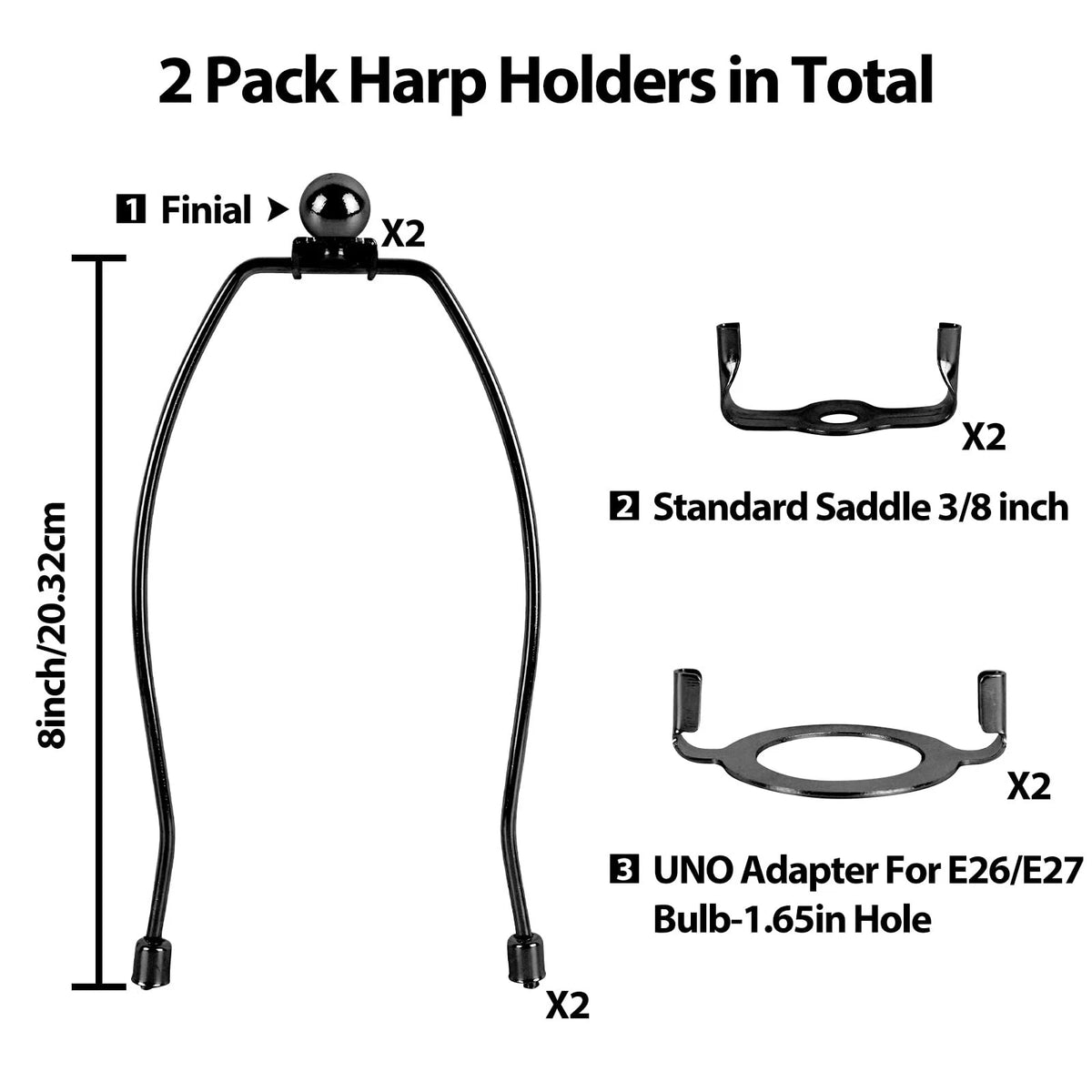 Filltown 2 Set Lamp Harp Holder, Shade Holder with 8 Inch, Black
