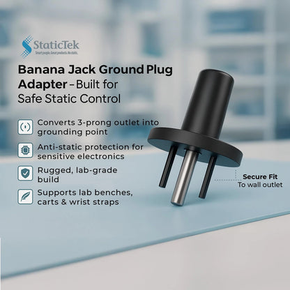 StaticTek Banana Jack Ground Plug Adapter – Anti-Static ESD 1 Unit, Black