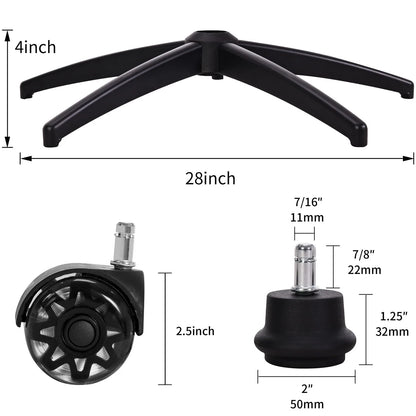 Frassie Office Gaming Chair Metal Base Replacement with 5 Wheels Bell Black