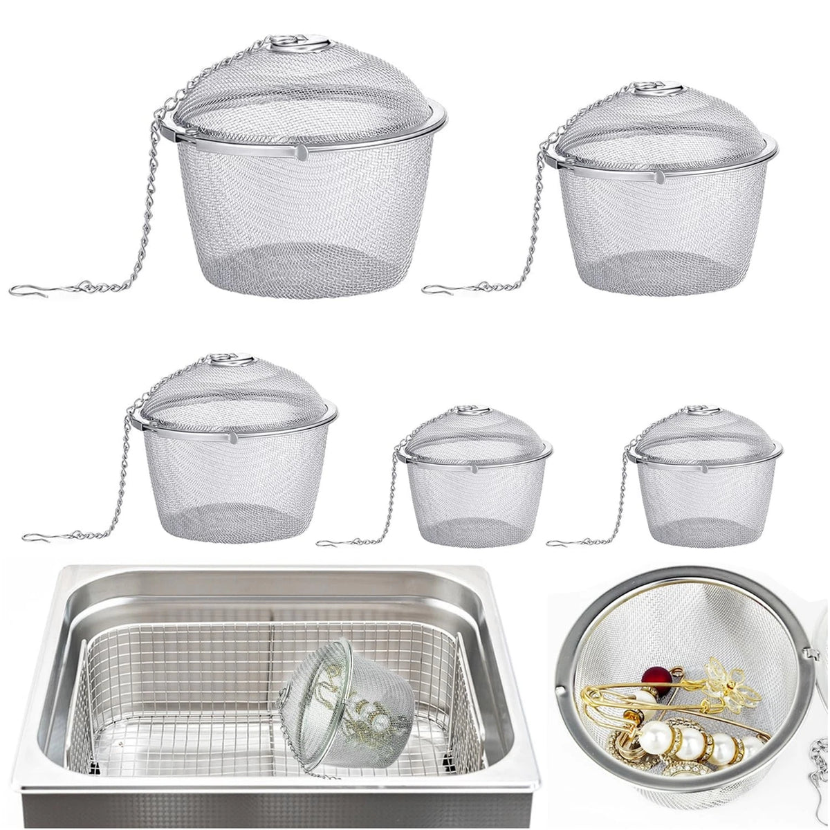 5 Pcs Ultrasonic Cleaner Baskets Stainless Steel Cleaning, 3.4 Inch