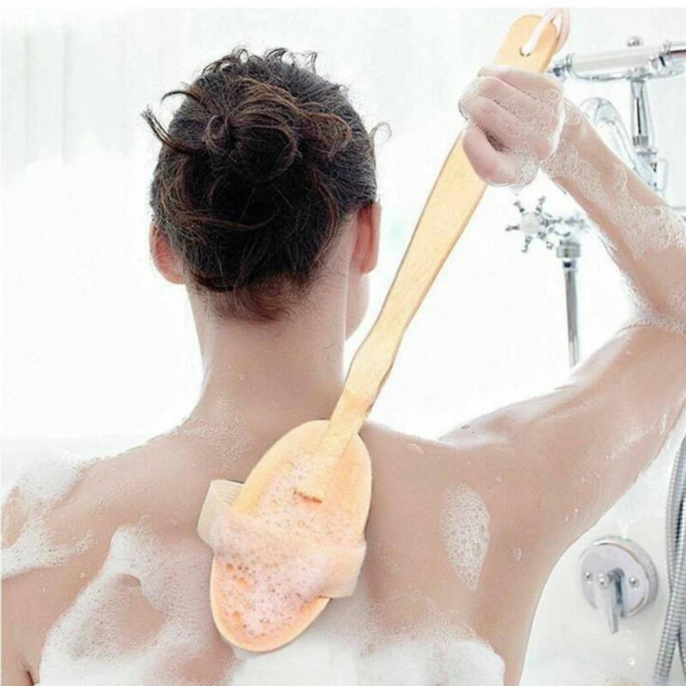 Durable Natural Long-Handled Bath Shower Body Back Dry Skin Spa Scrubber Brush A