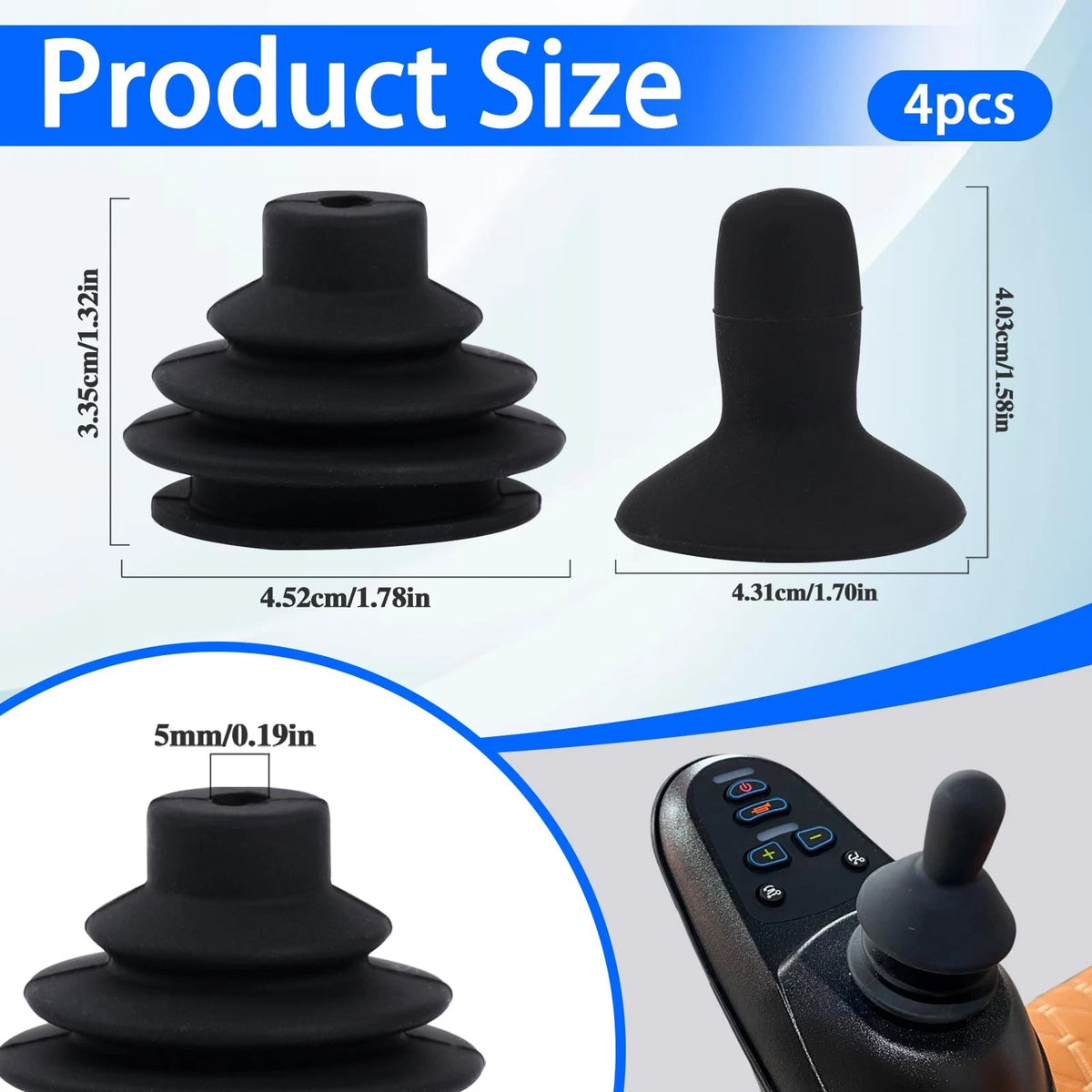 4 Pcs Wheelchair Joystick Button Cap Controller Knob and Black