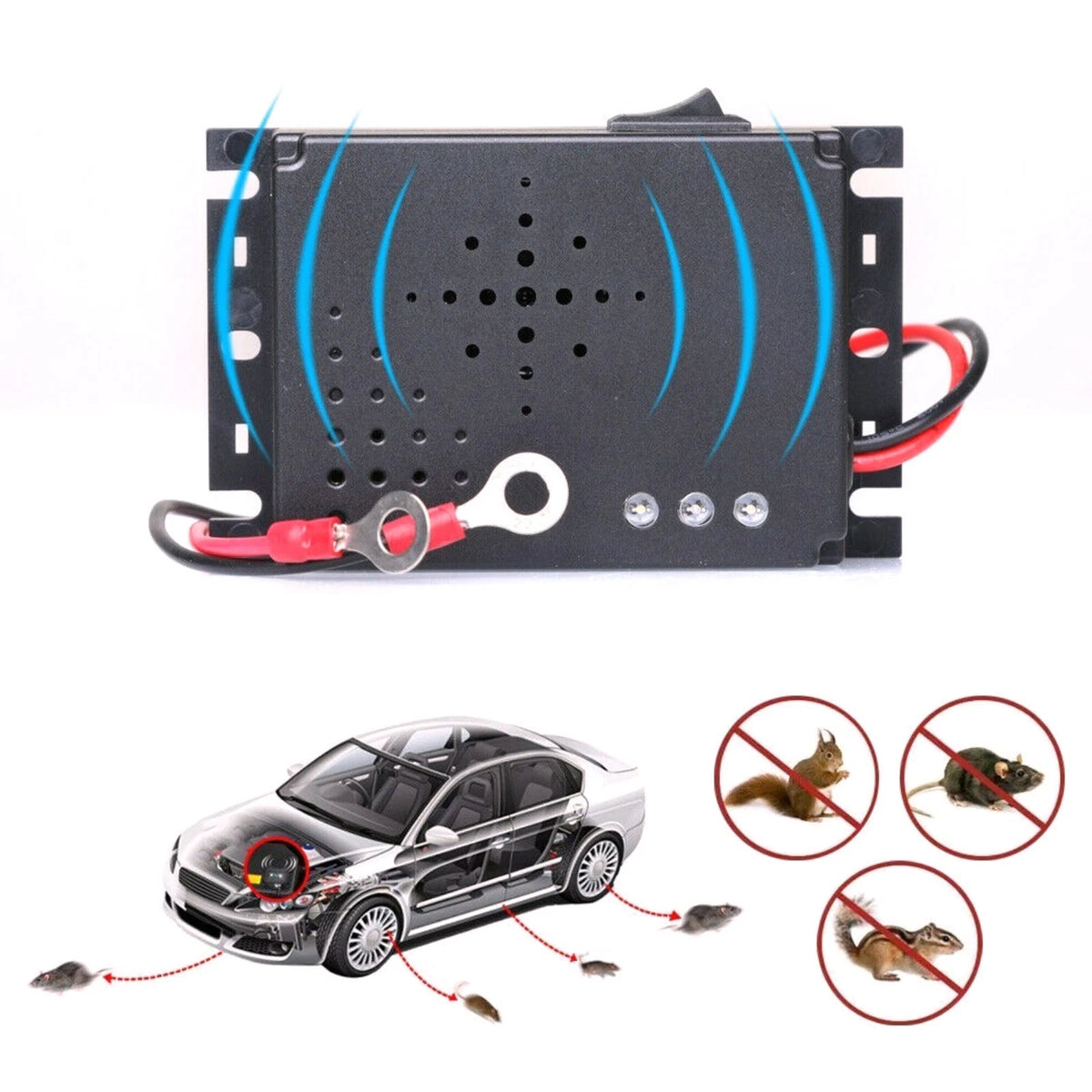 Ultrasonic Mouse Repeller System for Car Vehicle with 12V DC Power Connection