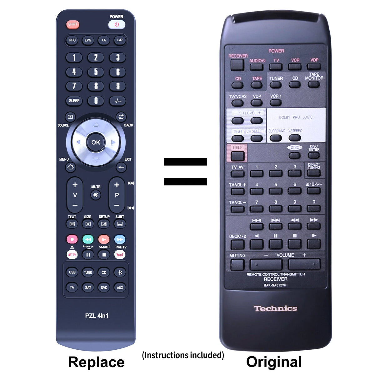Replacement Remote Control For Technics RAK-SA612WH RAKSA612WH SADX300
