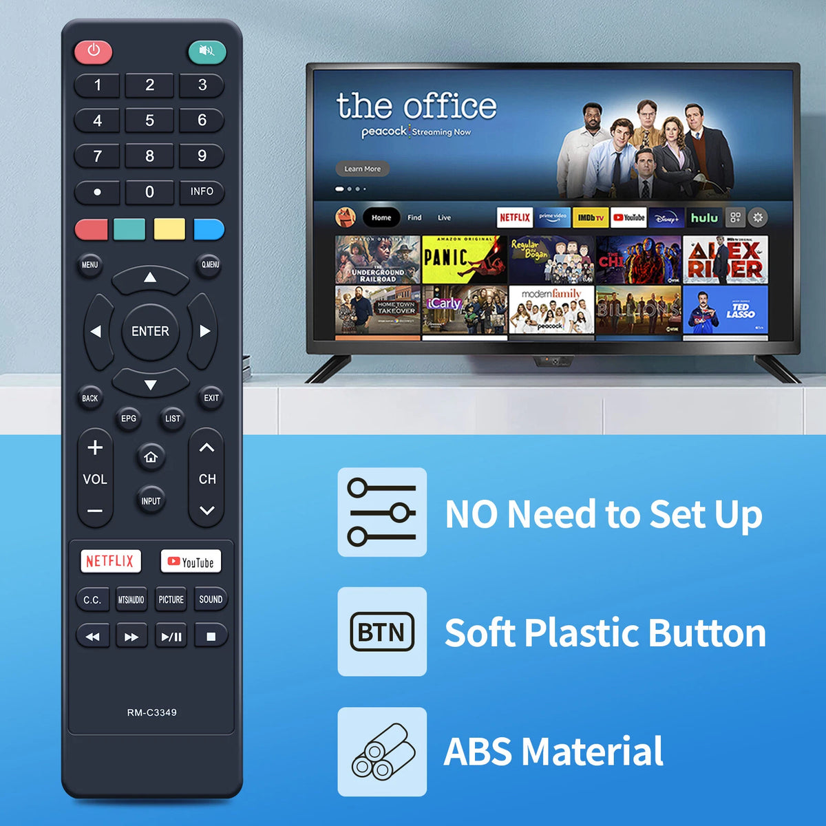RM-C3349 Replacement Remote Control For JVC Smart 4K UHD LED HDTV