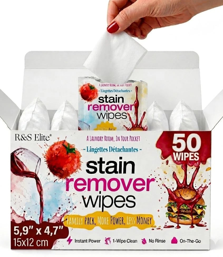 Stain Remover Wipes, 50 Count, Individually Wrapped, 1 Count (Pack of 50)