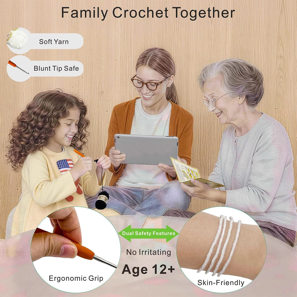 LuNuaFvy Crochet Kit for Beginners, Medium, Green Eyes Dragon-Black&White
