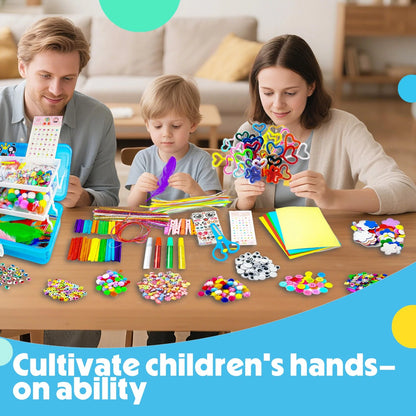 SMILESSKIDDO Kids Arts and Crafts, 1000+ PCS Craft Kits with Storage Box blue