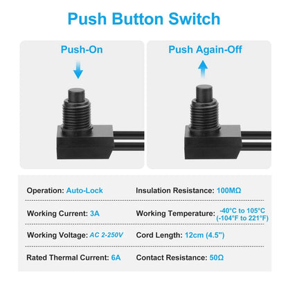 10x Waterproof Push Button Switch IP67 4.5" Cord for Outdoor Motorcycle Gear