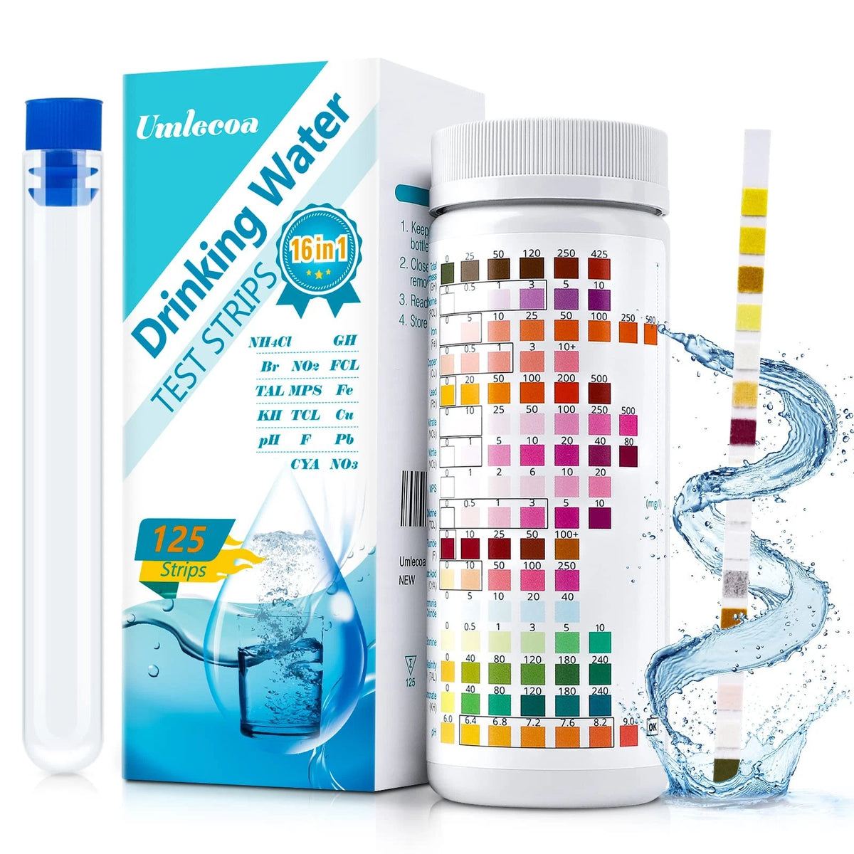 Umlecoa 16 in 1 Premium Water Test Kit - 125 Home Quality 16 IN 1