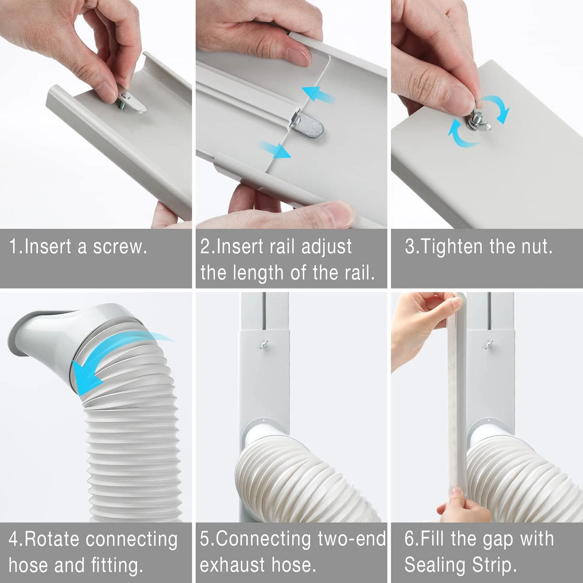 Portable AC Window Vent 5.9‘’ Diameter Coupler with Exhaust Hose 59‘’L, White
