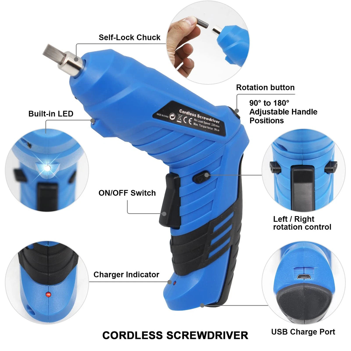 Blue Cordless Electric Screwdriver Set, 3.7V Rechargeable Small