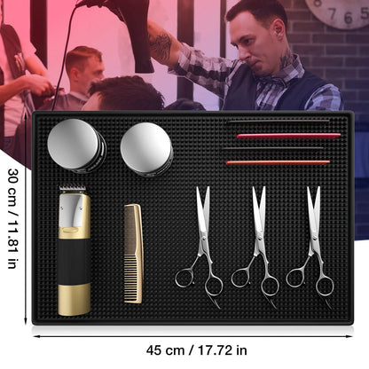 Noverlife Barber Station Mat for Hair 18x12x0.4 Inch (Pack of 1), Black