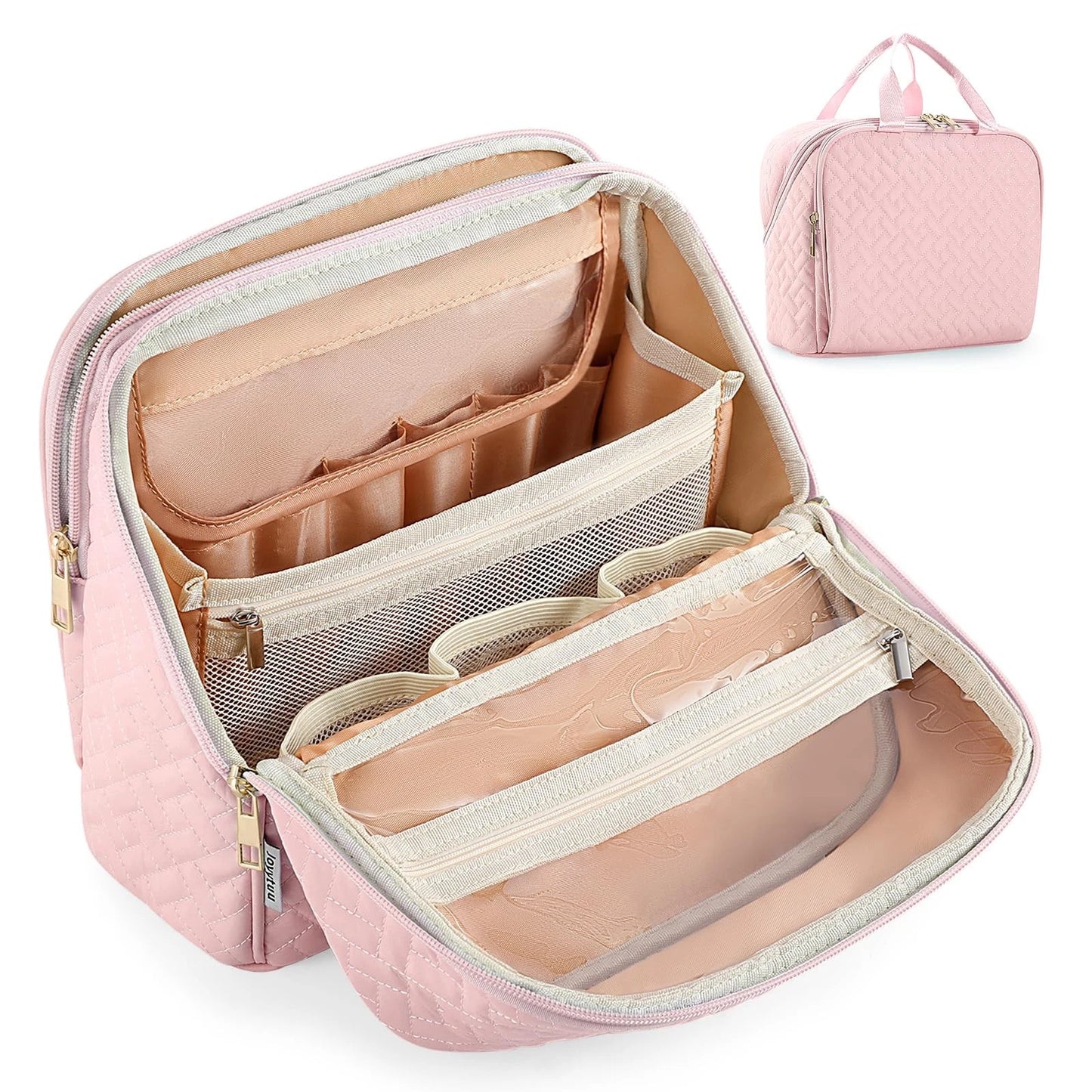 JOYYTUU Standing Makeup Bag, Large Capacity with Room for Brushes Light Pink