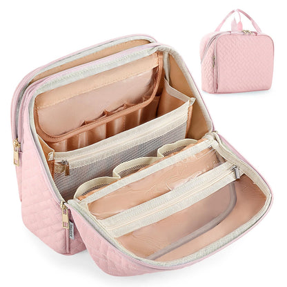 JOYYTUU Standing Makeup Bag, Large Capacity with Room for Brushes Light Pink