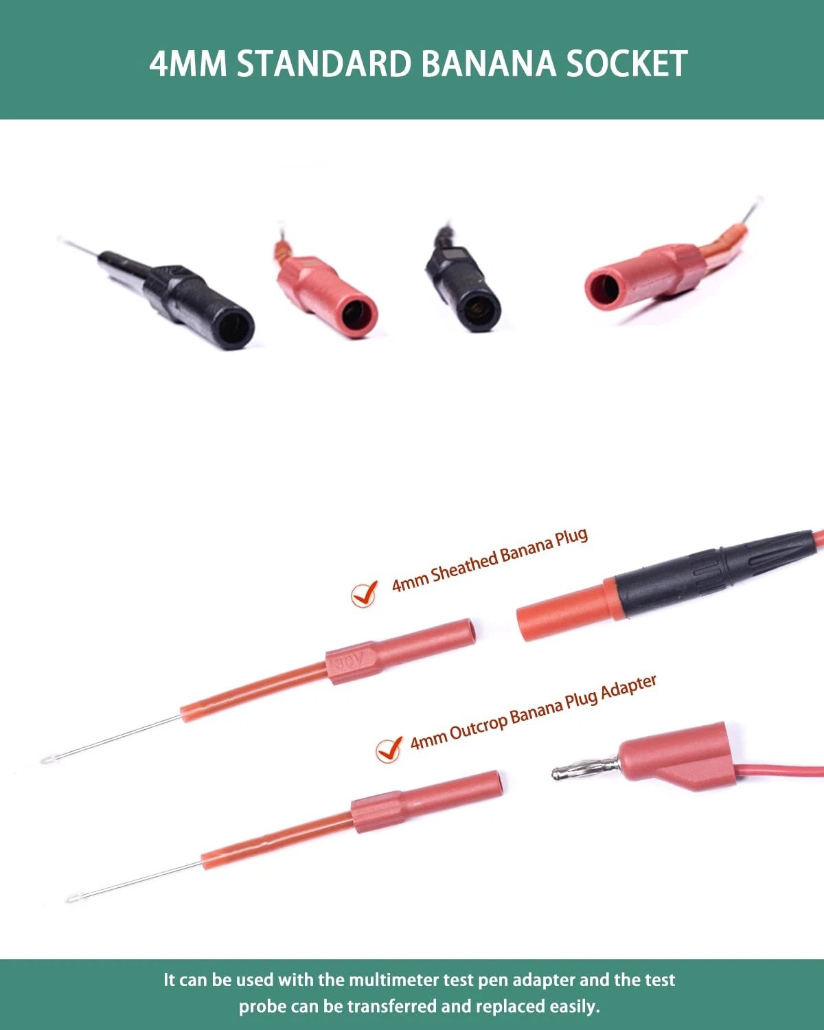 BOCEUC Back Probe Kit, 4 PCS Flexible Probes Automotive Black, Red