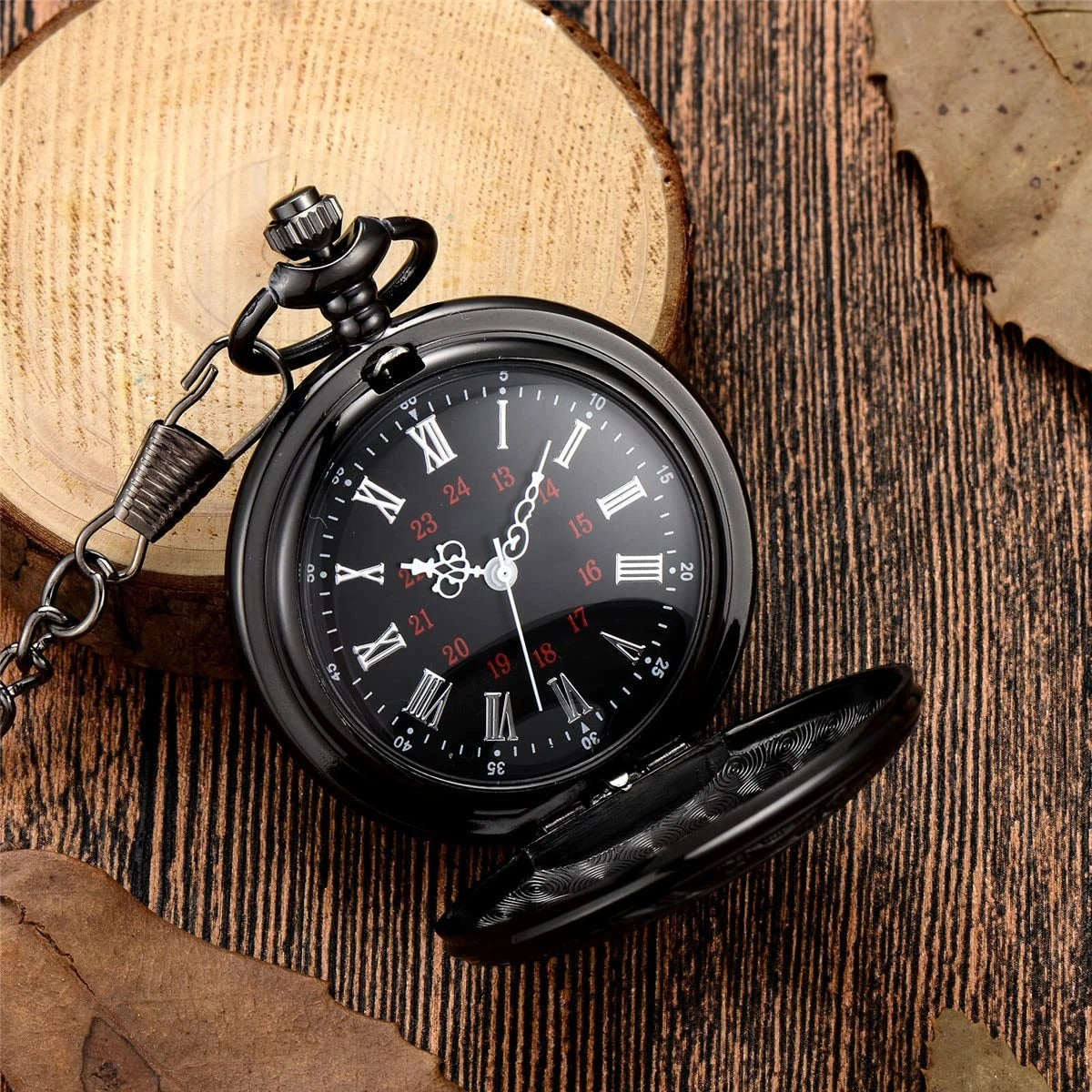 MJSCPHBJK Vintage Pocket Watch for Men Roman Numerals Scale Quartz Black
