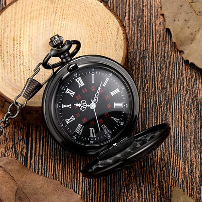 MJSCPHBJK Vintage Pocket Watch for Men Roman Numerals Scale Quartz Black