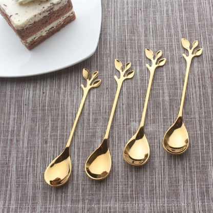 10Pcs Stainless Steel Spoon Branches Leaf Spoon For Kitchen Tableware Ornament;