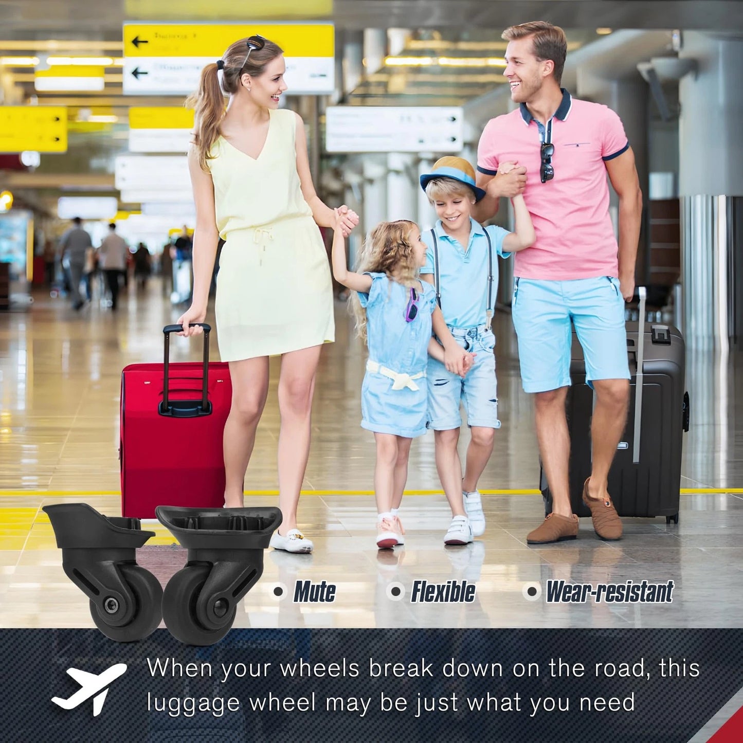 Zoofen Luggage Wheels Replacement 2 pcs Suitcase Black