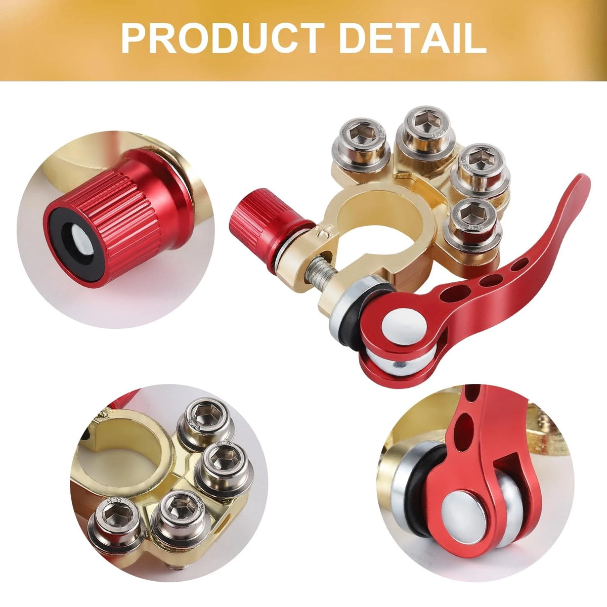 SINGARO Car Battery Terminal Connector, 4 Way Positive and 4 Way-Gold-A