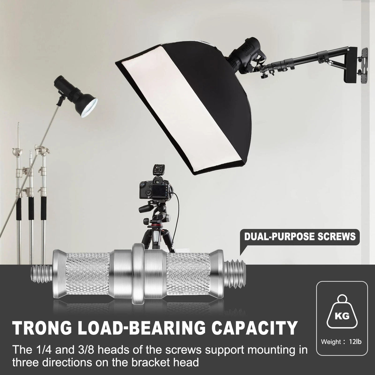 LOMTAP Ring Light Wall Mount Adjustable 45.7" Boom Arm 3.8ft, Black 3.8ft