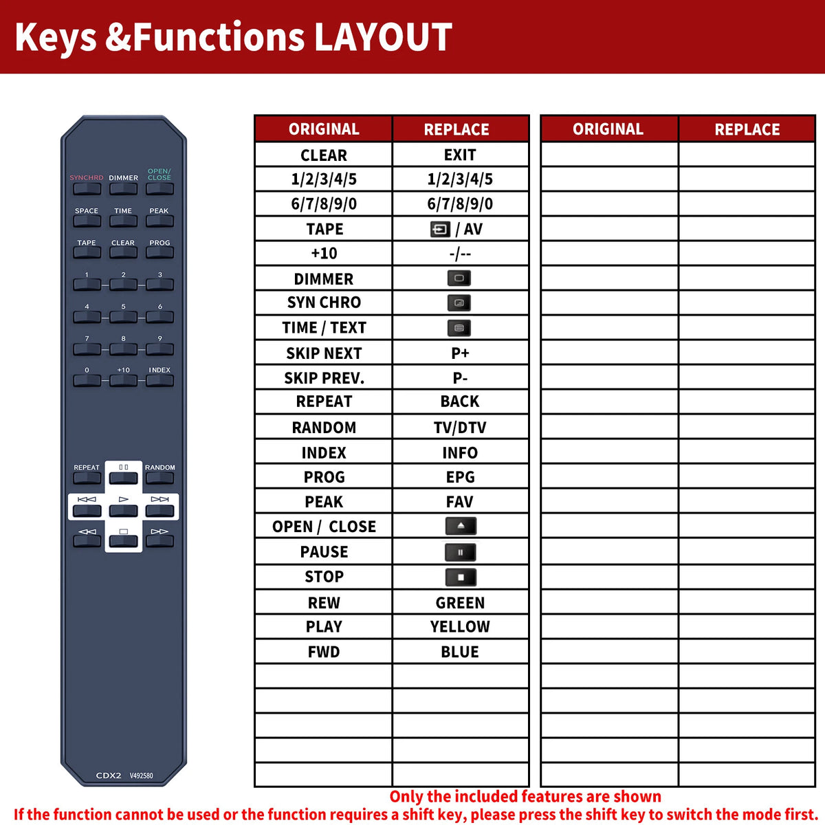 CDX2 V492580 Replacement Remote Control For Yamaha CDX596 CDX469 CDX396