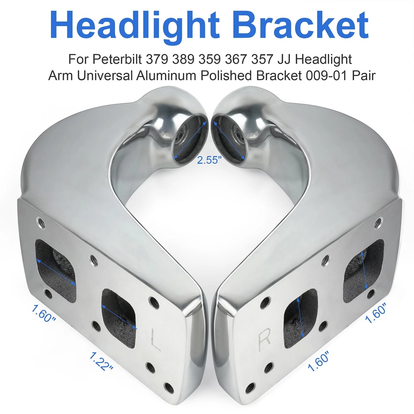 Pair for Peterbilt 379 389 359 367 357 JJ Headlight Arm Universal Bracket 009-01