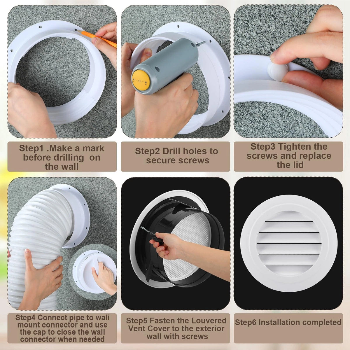 Maasechs Portable Ac Wall Mount Vent Kit 5 In&5.5 in Tubes 59 Inches, White