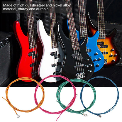 Set of 4 Steel Strings Blue Rose Red Yellow for 4 String Bass Guitar