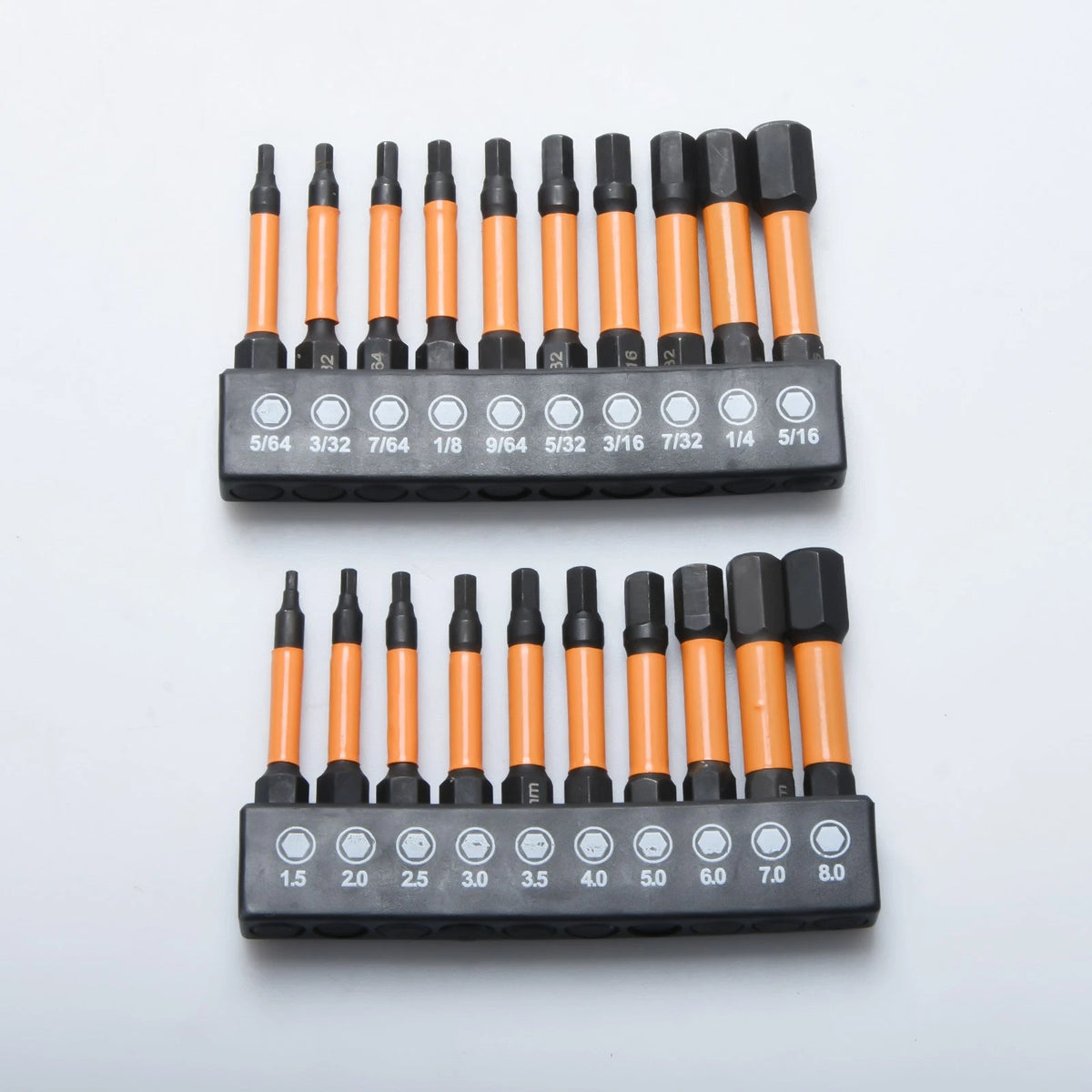 20-Piece Magnetic Hex Screwdriver Bit Set, Metric/SAE, CNC Machined, 1/4" Shank