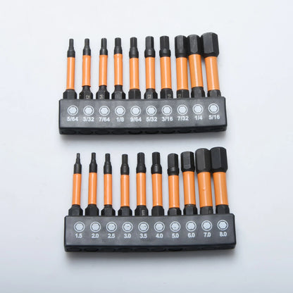 20-Piece Magnetic Hex Screwdriver Bit Set, Metric/SAE, CNC Machined, 1/4" Shank