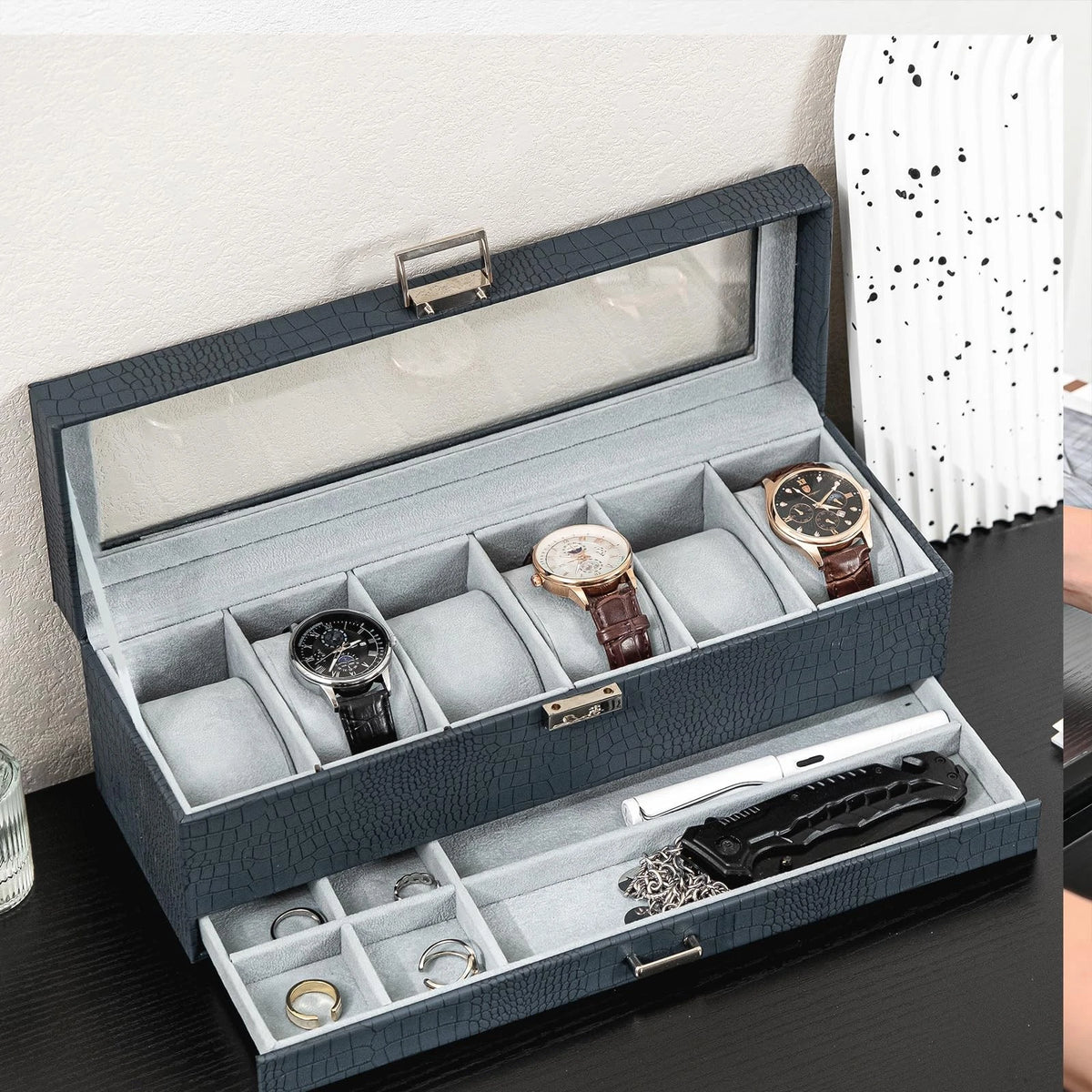 ProCase Watch Box, 6 Slot Watches Display Case with 6-Slot, Croc Cobalt Blue