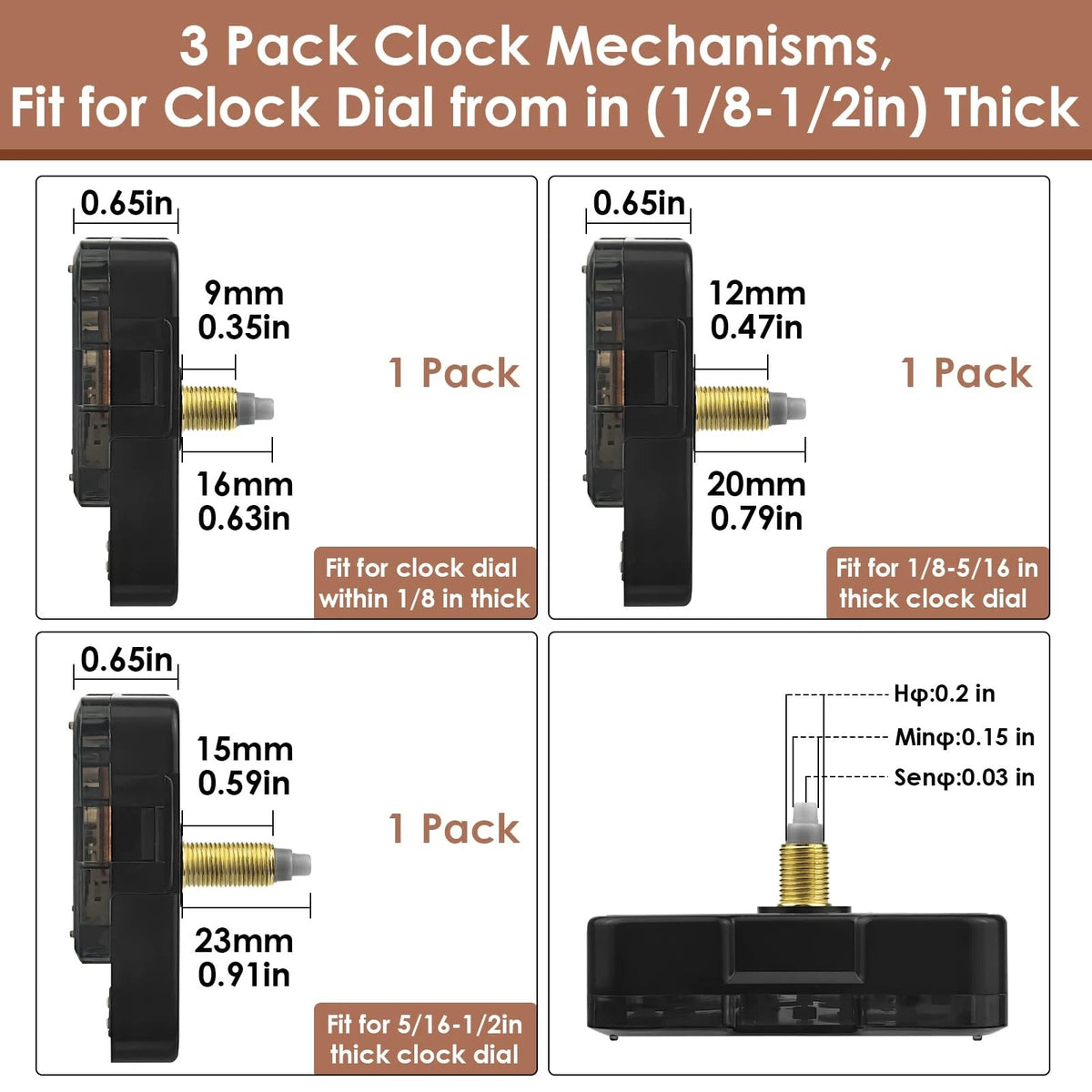 3PCS Clock Mechanism Replacement Kit with 8 Pairs + 8 Pairs, Black