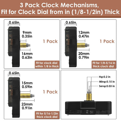 3PCS Clock Mechanism Replacement Kit with 8 Pairs + 8 Pairs, Black