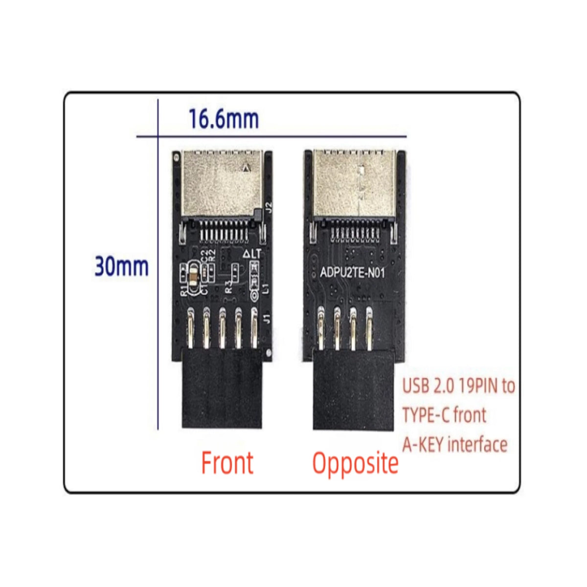 Motherboard USB2.0 to TYPE-C A-KEY Connector Converter Adapter Extender Card F